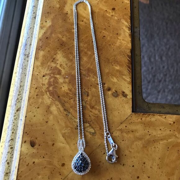 Natural Blue Sapphire Sterling Silver Teardrop Necklace - Picture 4 of 8